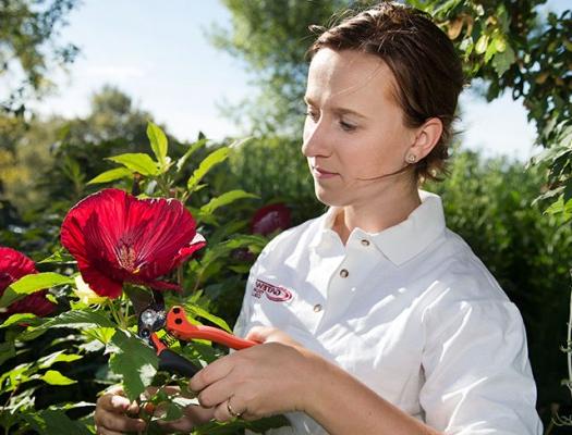 Horticulture Student working outside with plants